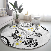 Polynesia Tribal Round Carpet White Plumeria Tentacles