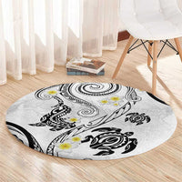 Polynesia Tribal Round Carpet White Plumeria Tentacles