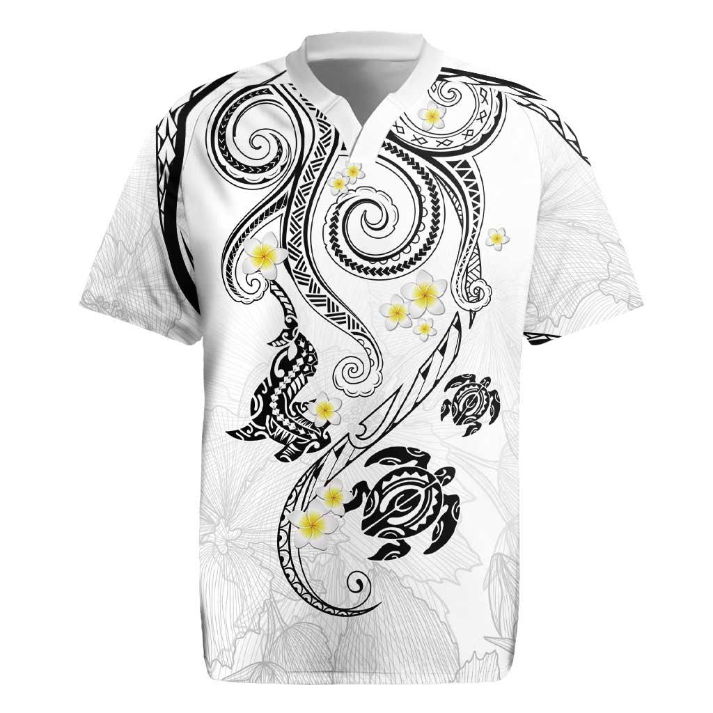 Polynesia Tribal Rugby Jersey White Plumeria Tentacles