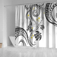Polynesia Tribal Shower Curtain White Plumeria Tentacles