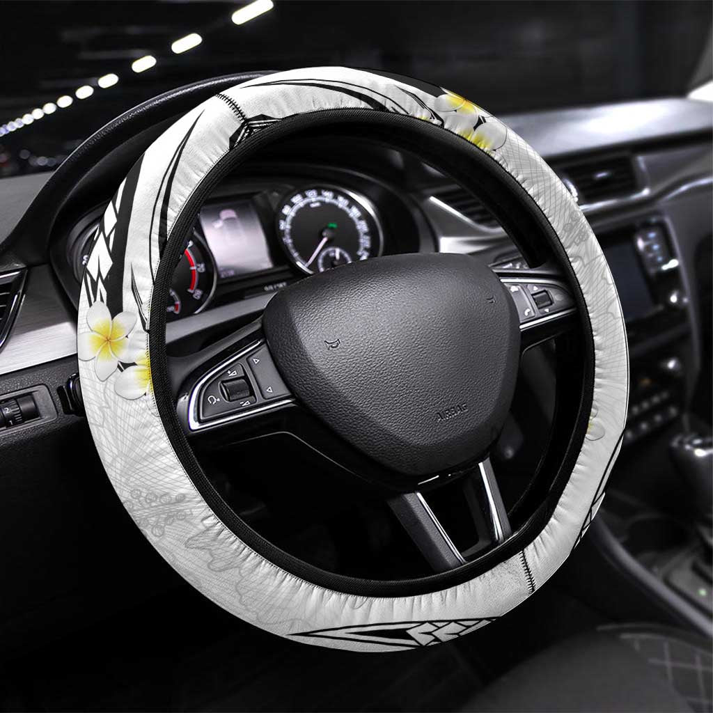 Polynesia Tribal Steering Wheel Cover White Plumeria Tentacles LT7 Universal Fit White - Polynesian Pride