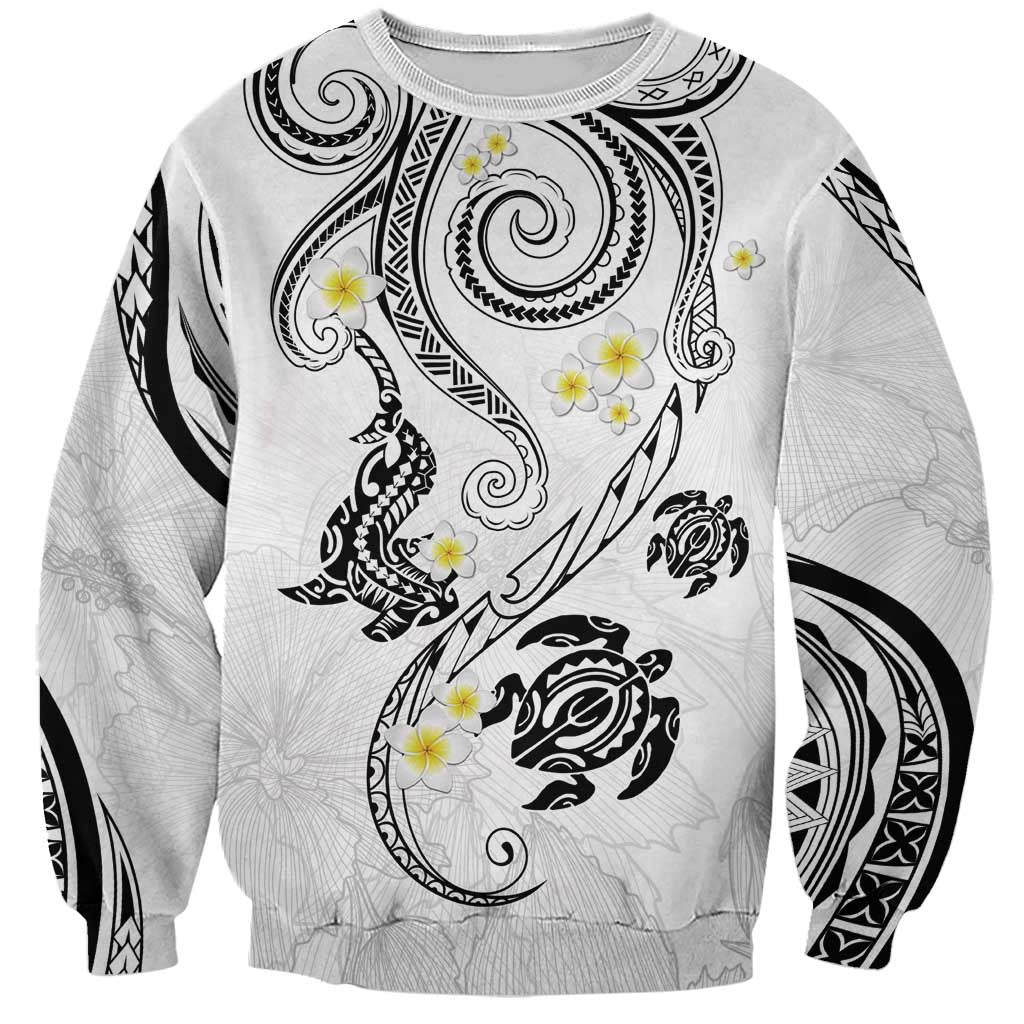 Polynesia Tribal Sweatshirt White Plumeria Tentacles LT7 Unisex White - Polynesian Pride