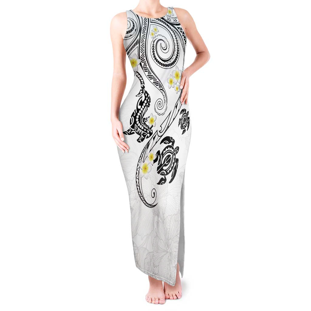 Polynesia Tribal Tank Maxi Dress White Plumeria Tentacles LT7 Women White - Polynesian Pride