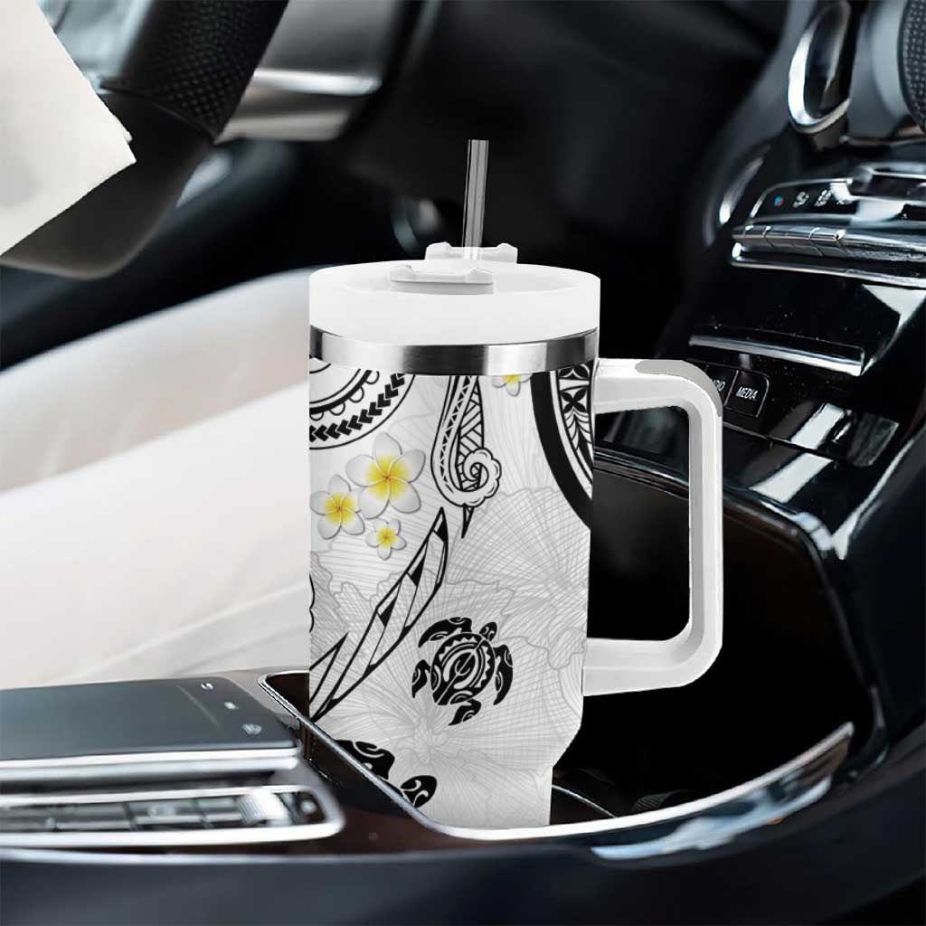 Polynesia Tribal Tumbler With Handle White Plumeria Tentacles LT7 - Polynesian Pride