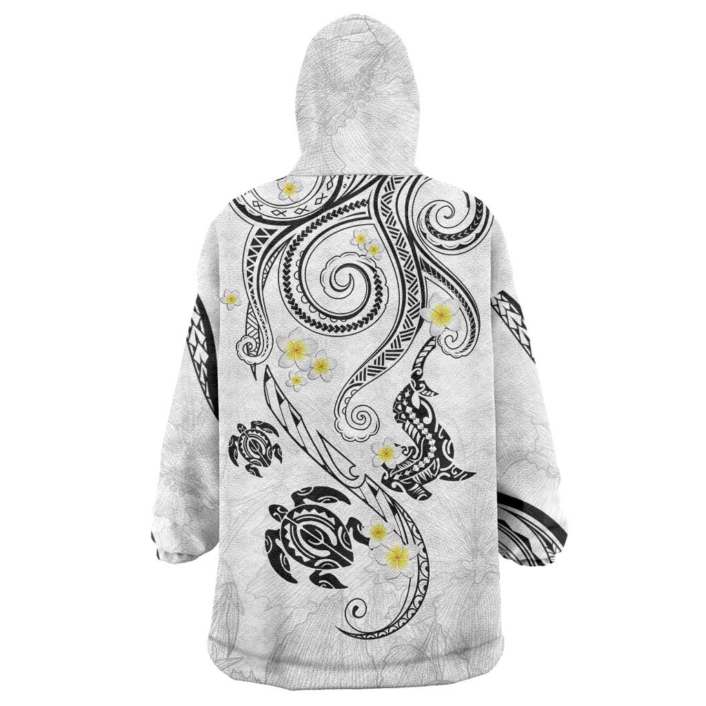 Polynesia Tribal Wearable Blanket Hoodie White Plumeria Tentacles LT7 - Polynesian Pride