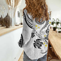 Polynesia Tribal Women Casual Shirt White Plumeria Tentacles