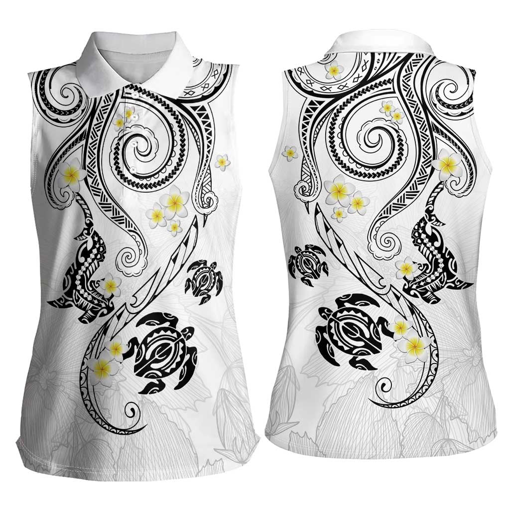 Polynesia Tribal Women Sleeveless Polo Shirt White Plumeria Tentacles