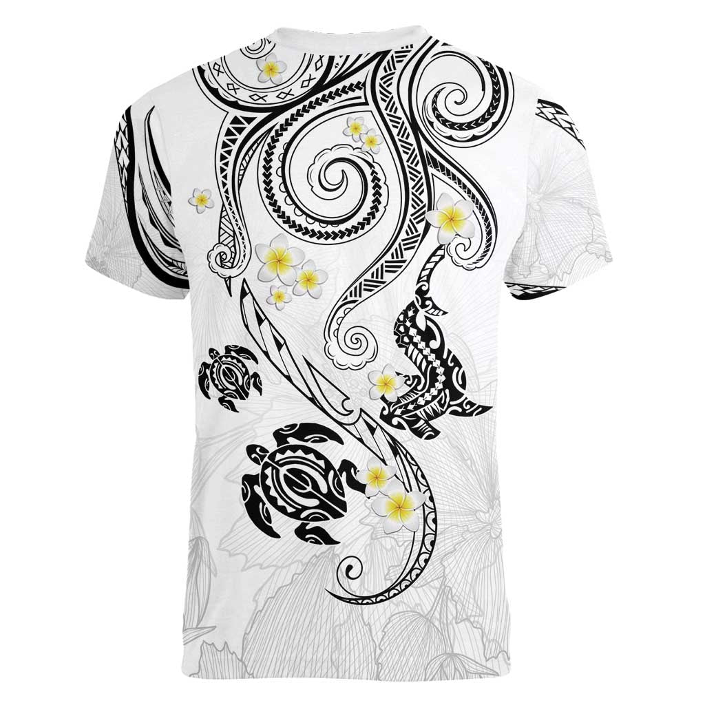 Polynesia Tribal Women V-Neck T-Shirt White Plumeria Tentacles LT7 - Polynesian Pride