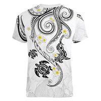 Polynesia Tribal Women V-Neck T-Shirt White Plumeria Tentacles LT7 - Polynesian Pride