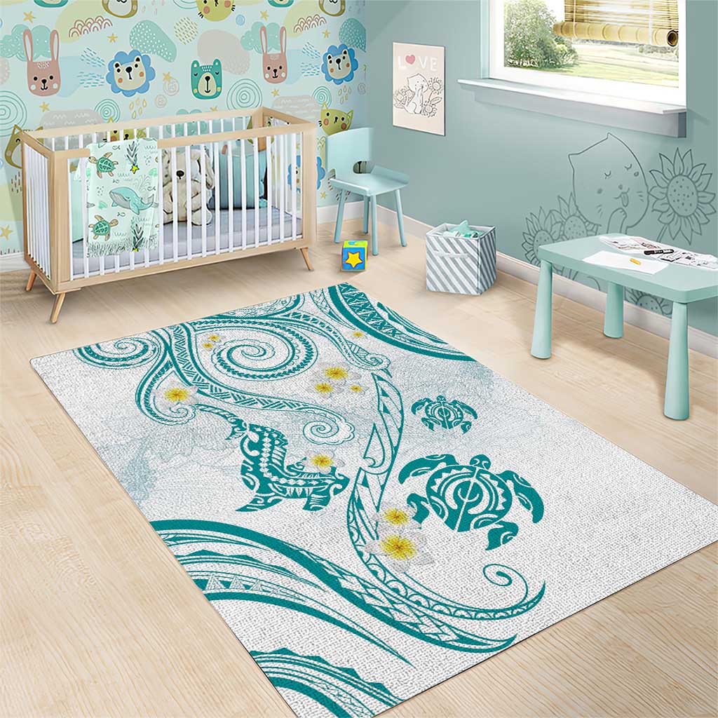 Polynesia Tribal Area Rug Teal Plumeria Tentacles