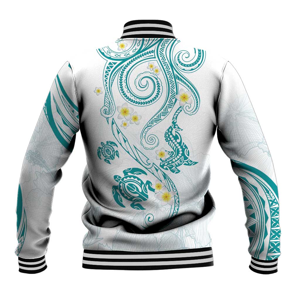 Polynesia Tribal Baseball Jacket Teal Plumeria Tentacles LT7 - Polynesian Pride