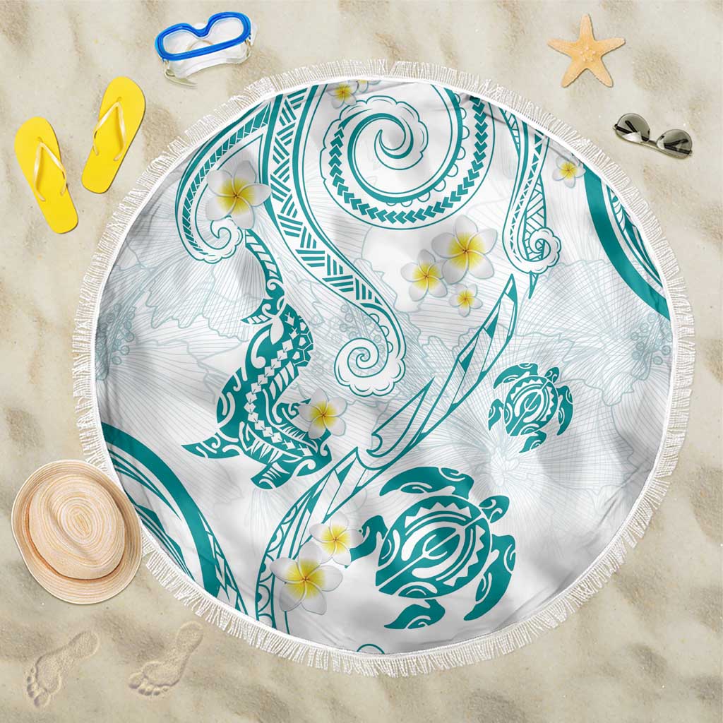 Polynesia Tribal Beach Blanket Teal Plumeria Tentacles LT7 One Size 150cm Teal - Polynesian Pride