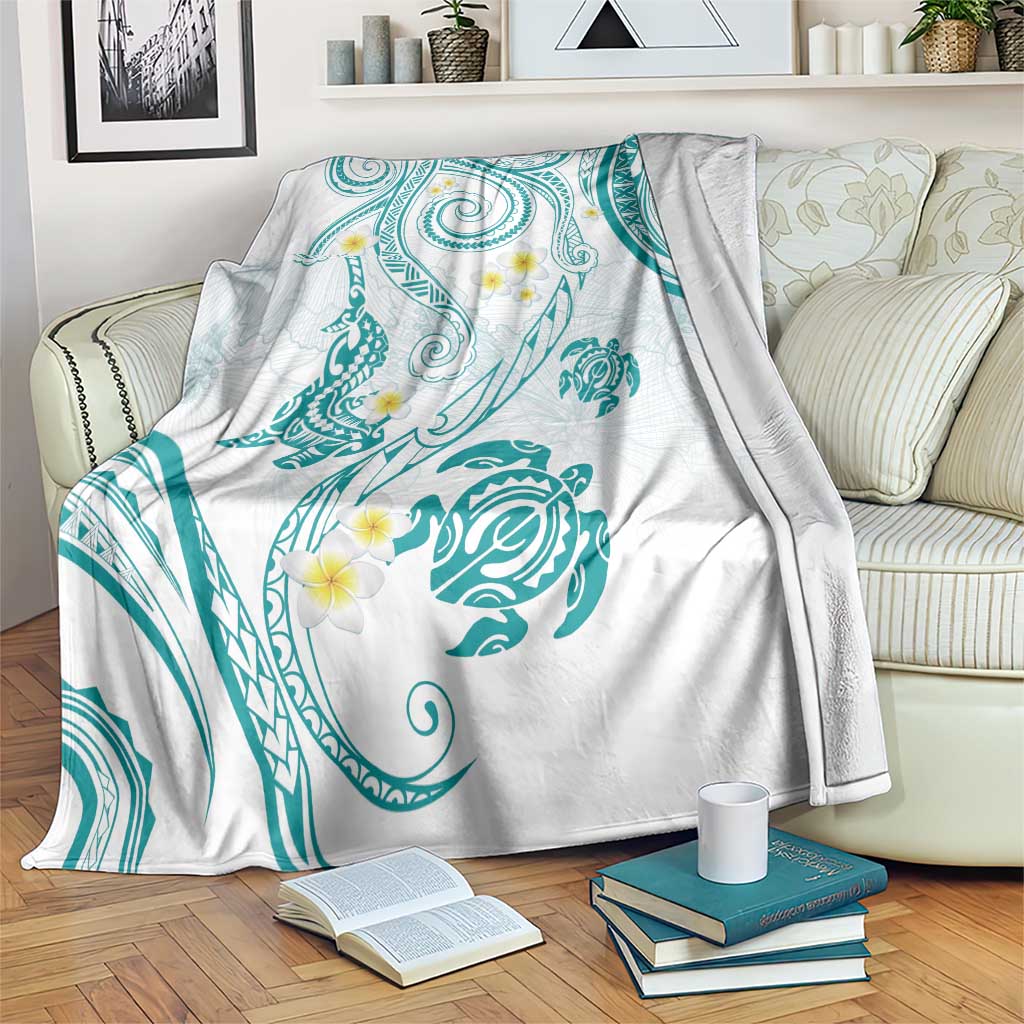 Polynesia Tribal Blanket Teal Plumeria Tentacles LT7 Teal - Polynesian Pride