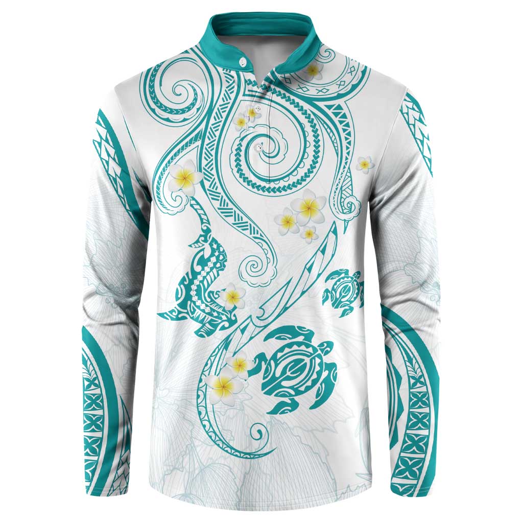 Polynesia Tribal Button Sweatshirt Teal Plumeria Tentacles LT7 Teal - Polynesian Pride