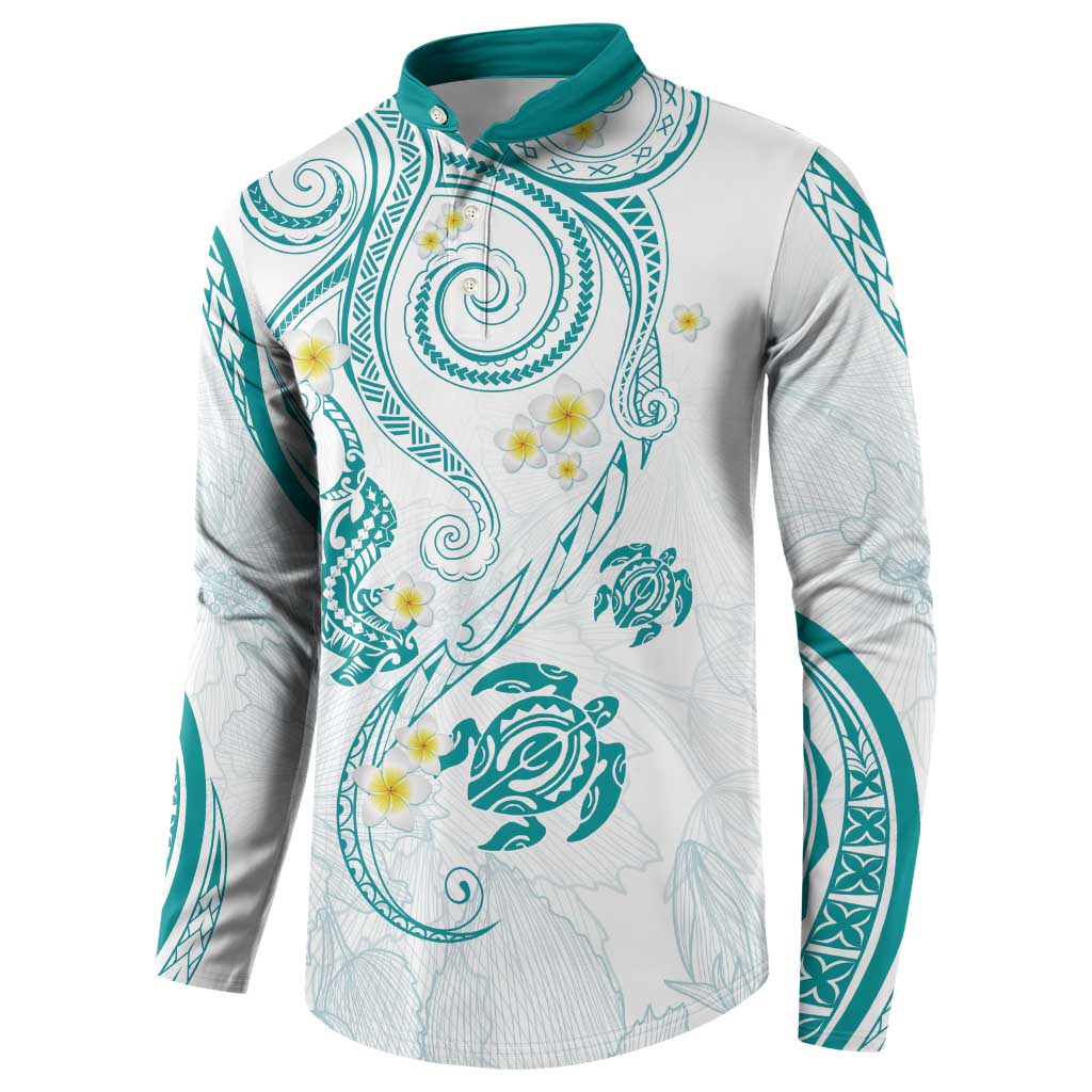 Polynesia Tribal Button Sweatshirt Teal Plumeria Tentacles LT7 - Polynesian Pride