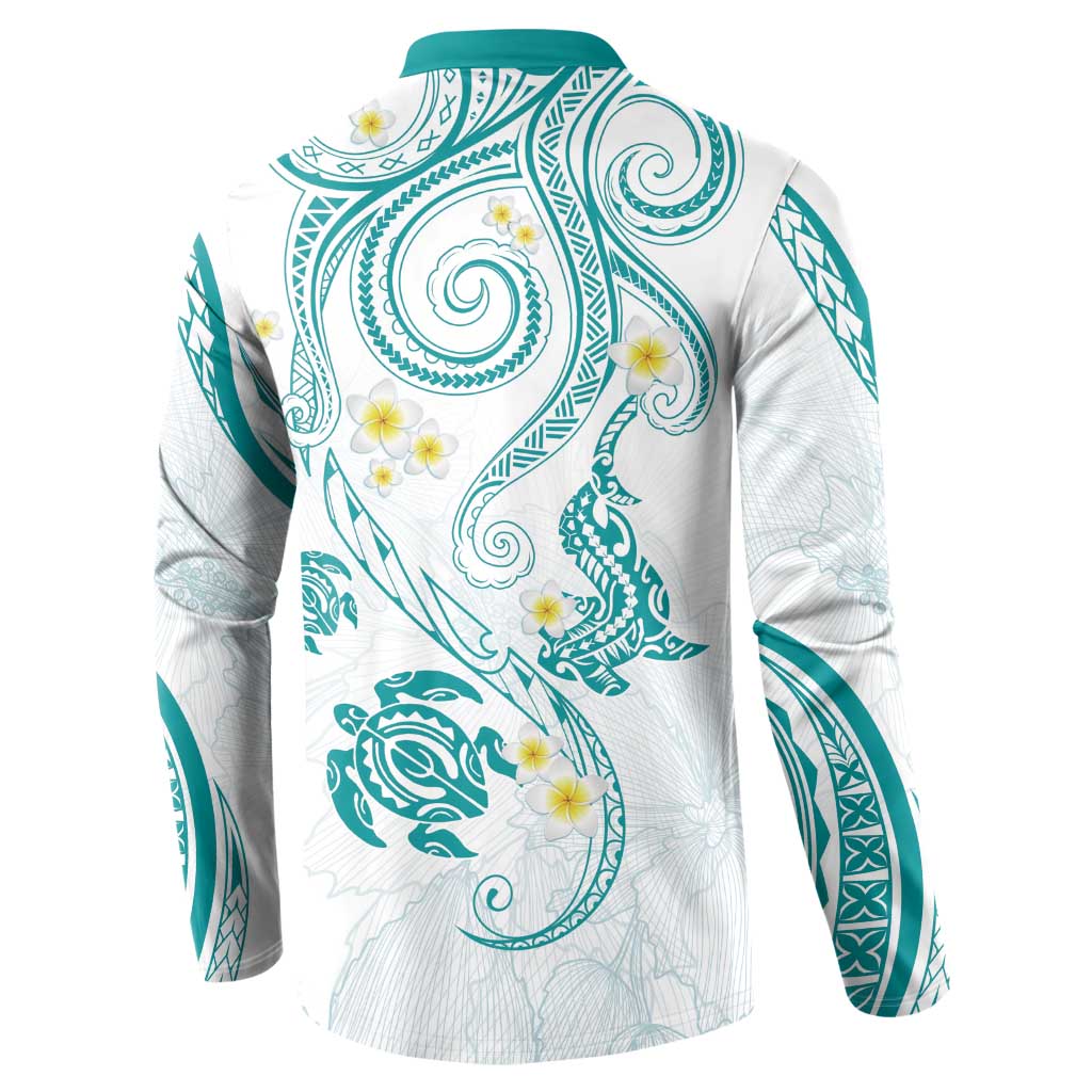 Polynesia Tribal Button Sweatshirt Teal Plumeria Tentacles LT7 - Polynesian Pride