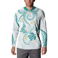 Polynesia Tribal Button Sweatshirt Teal Plumeria Tentacles LT7 - Polynesian Pride