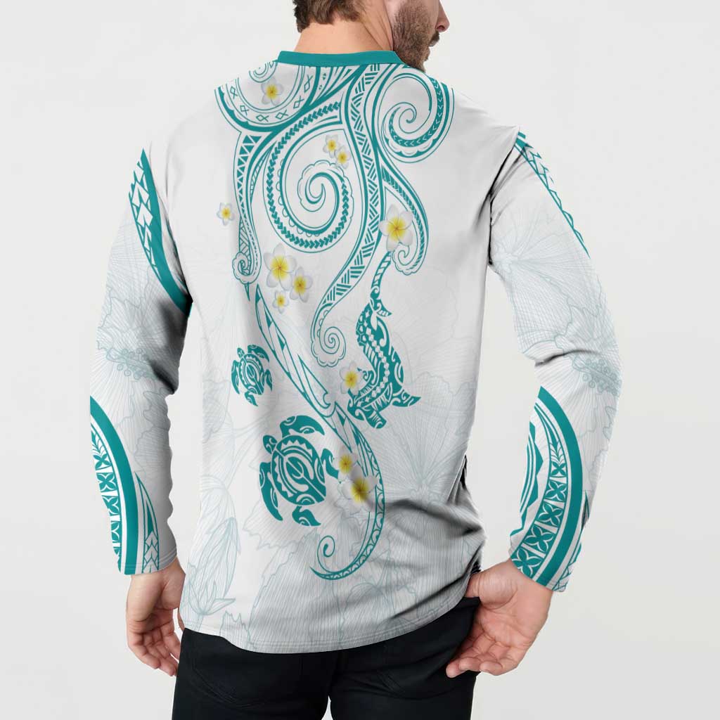 Polynesia Tribal Button Sweatshirt Teal Plumeria Tentacles LT7 - Polynesian Pride