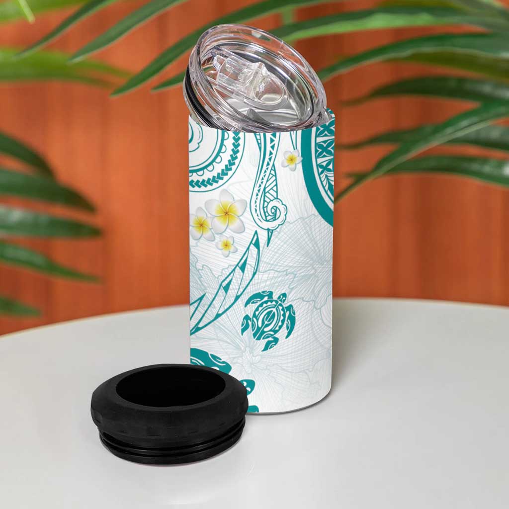 Polynesia Tribal 4 in 1 Can Cooler Tumbler Teal Plumeria Tentacles LT7 - Polynesian Pride