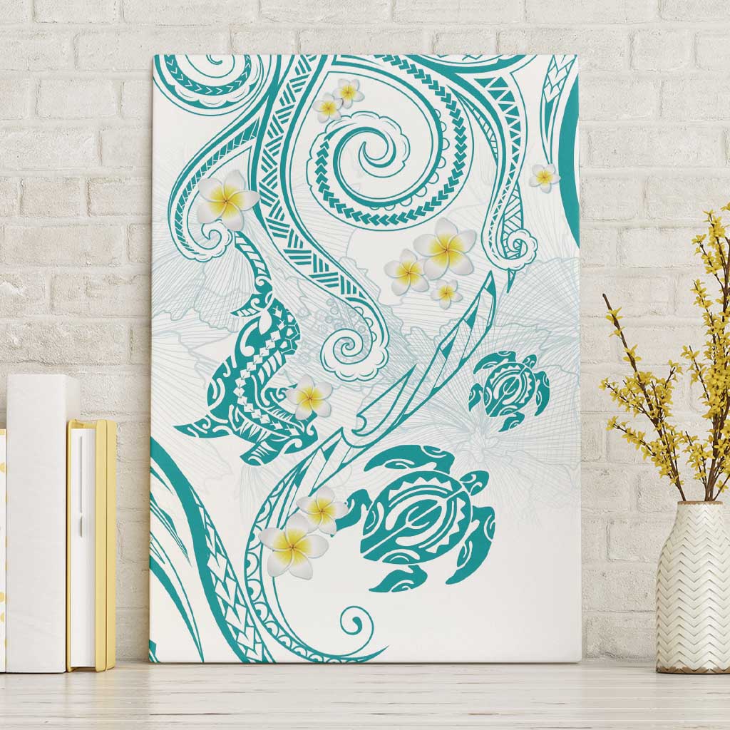 Polynesia Tribal Canvas Wall Art Teal Plumeria Tentacles LT7 Without Frame Teal - Polynesian Pride