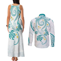 Polynesia Tribal Couples Matching Tank Maxi Dress and Long Sleeve Button Shirt Teal Plumeria Tentacles LT7 - Polynesian Pride