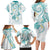 Polynesia Tribal Family Matching Long Sleeve Bodycon Dress and Hawaiian Shirt Teal Plumeria Tentacles