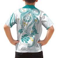 Polynesia Tribal Family Matching Off Shoulder Maxi Dress and Hawaiian Shirt Teal Plumeria Tentacles