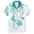 Polynesia Tribal Family Matching Off Shoulder Maxi Dress and Hawaiian Shirt Teal Plumeria Tentacles