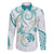 Polynesia Tribal Family Matching Off Shoulder Maxi Dress and Hawaiian Shirt Teal Plumeria Tentacles