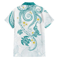 Polynesia Tribal Family Matching Puletasi and Hawaiian Shirt Teal Plumeria Tentacles