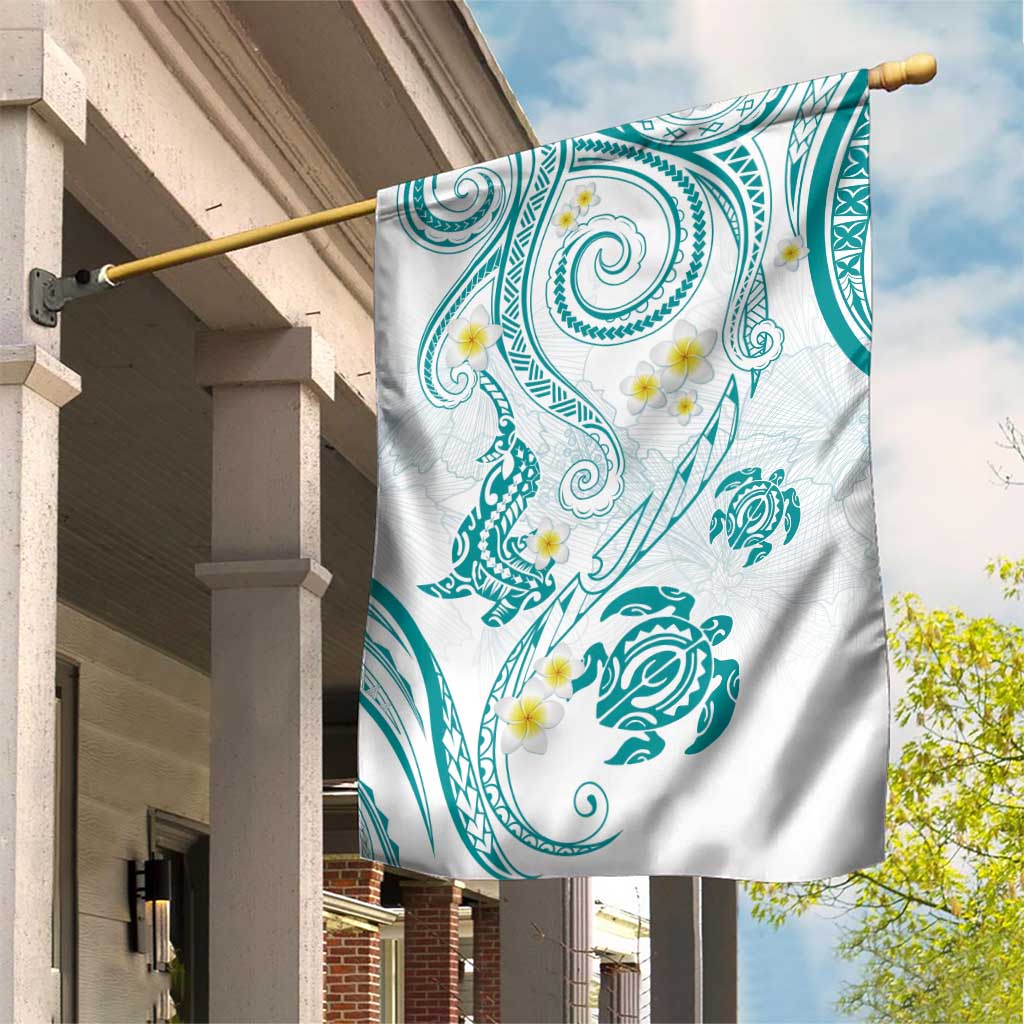 Polynesia Tribal Garden Flag Teal Plumeria Tentacles LT7 House Flag Teal - Polynesian Pride