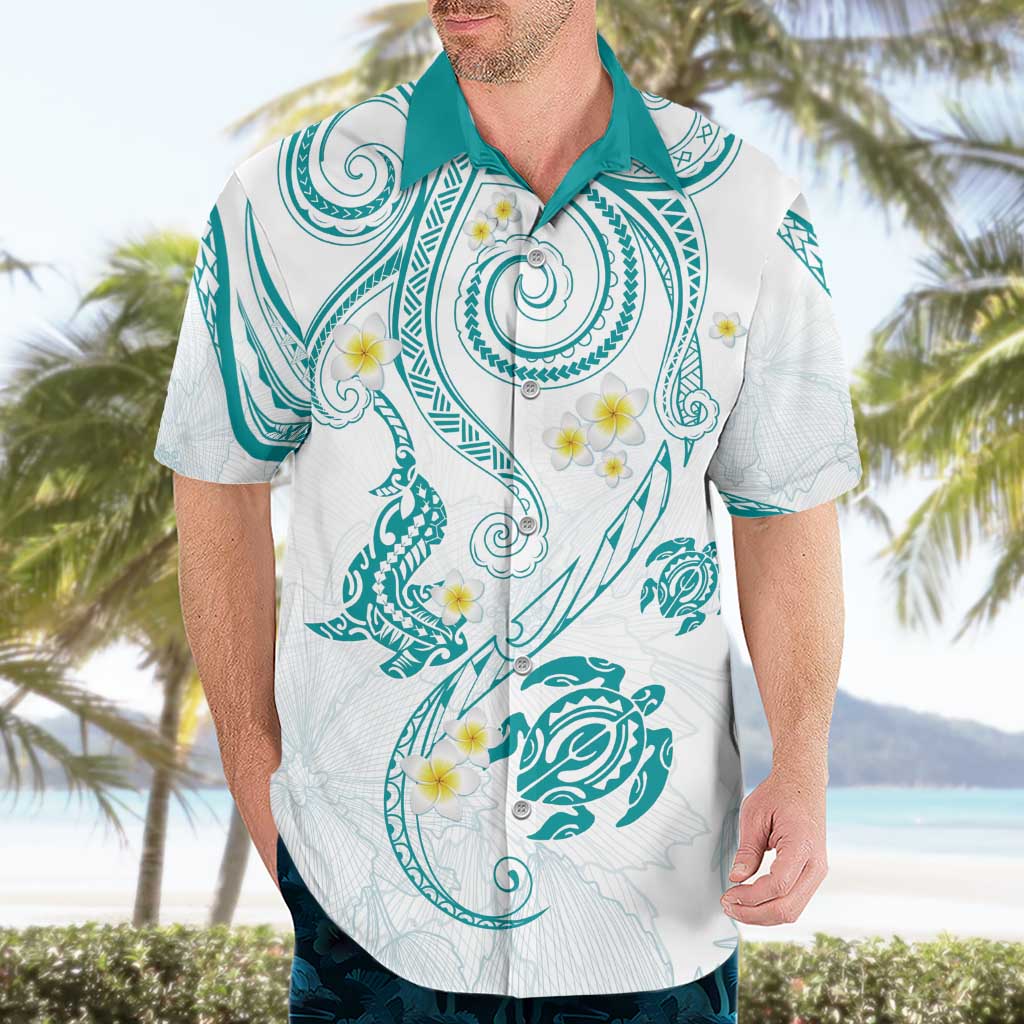 Polynesia Tribal Hawaiian Shirt Teal Plumeria Tentacles LT7 - Polynesian Pride