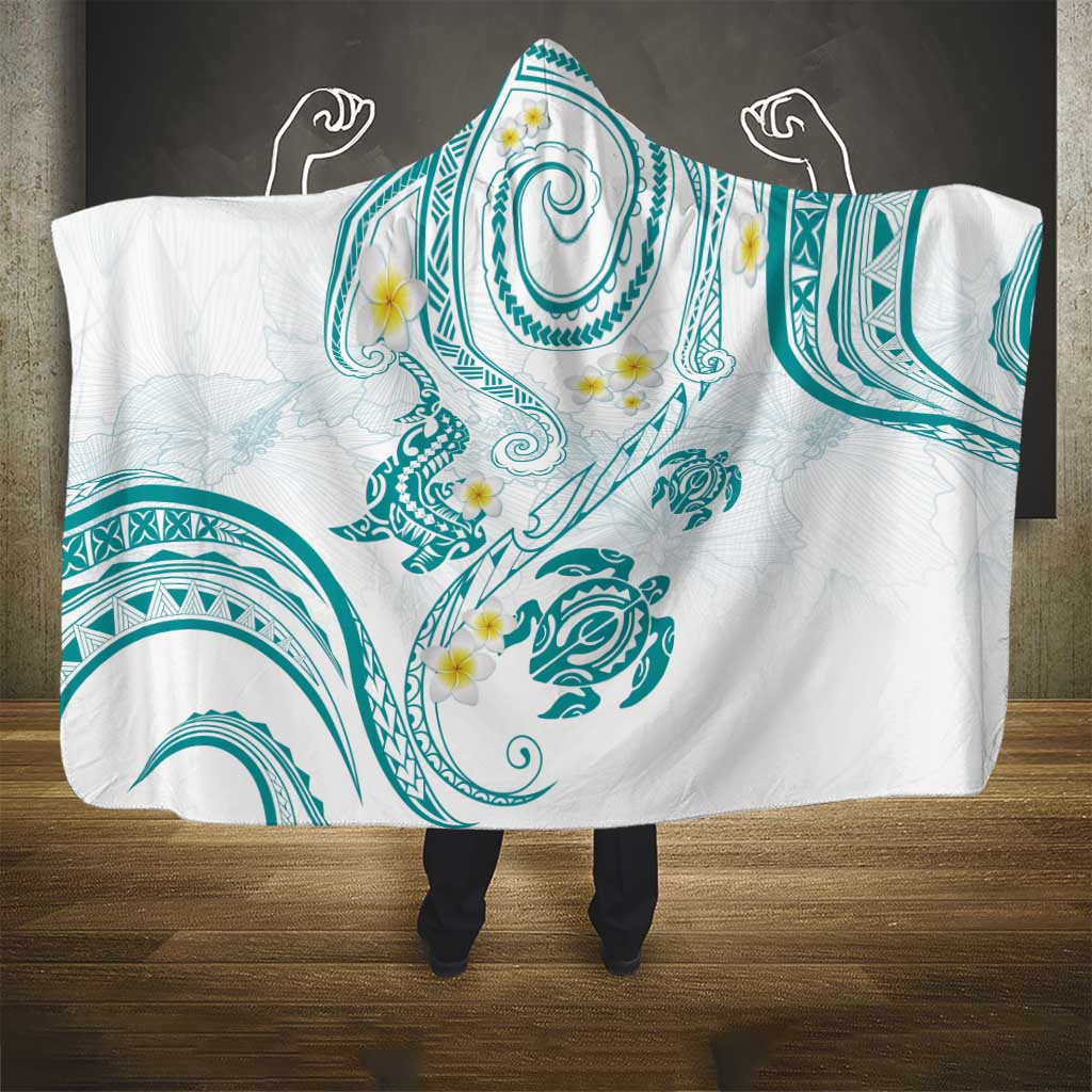 Polynesia Tribal Hooded Blanket Teal Plumeria Tentacles LT7 - Polynesian Pride