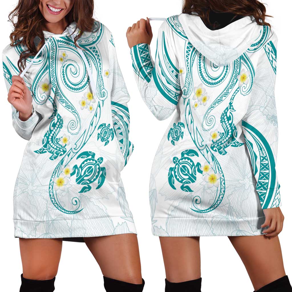 Polynesia Tribal Hoodie Dress Teal Plumeria Tentacles LT7 - Polynesian Pride