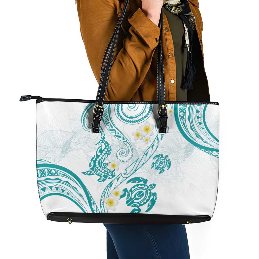 Polynesia Tribal Leather Tote Bag Teal Plumeria Tentacles LT7 - Polynesian Pride