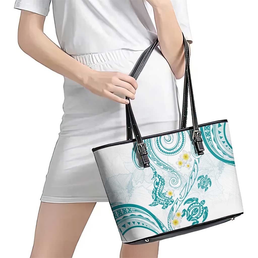 Polynesia Tribal Leather Tote Bag Teal Plumeria Tentacles LT7 - Polynesian Pride