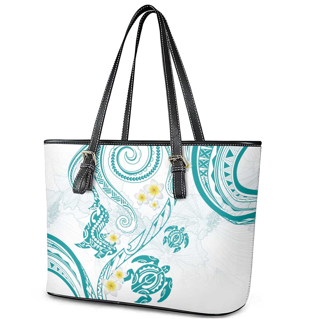 Polynesia Tribal Leather Tote Bag Teal Plumeria Tentacles LT7 - Polynesian Pride