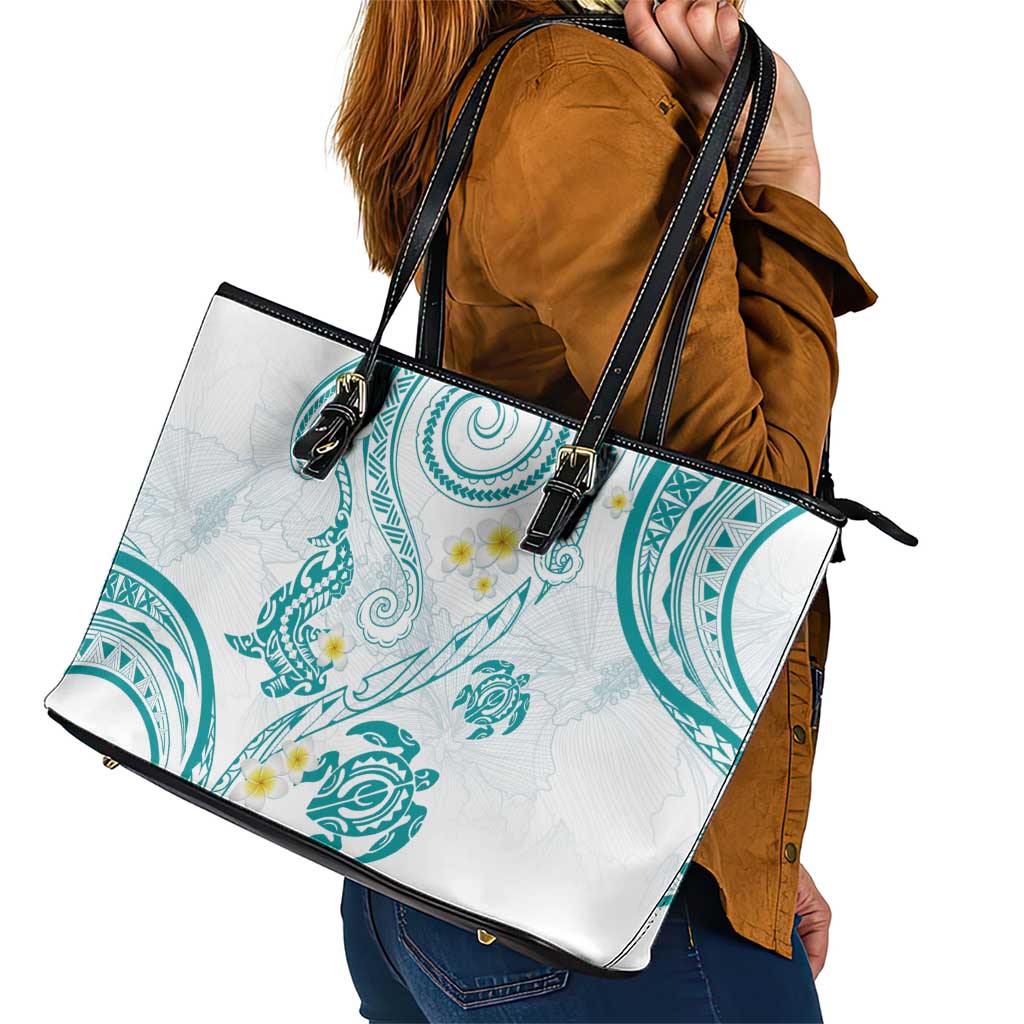 Polynesia Tribal Leather Tote Bag Teal Plumeria Tentacles LT7 - Polynesian Pride