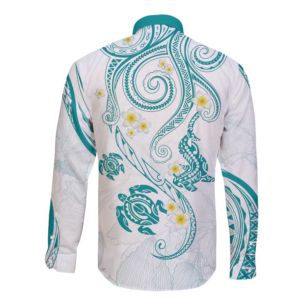 Polynesia Tribal Long Sleeve Button Shirt Teal Plumeria Tentacles LT7 - Polynesian Pride
