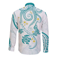 Polynesia Tribal Long Sleeve Button Shirt Teal Plumeria Tentacles LT7 - Polynesian Pride