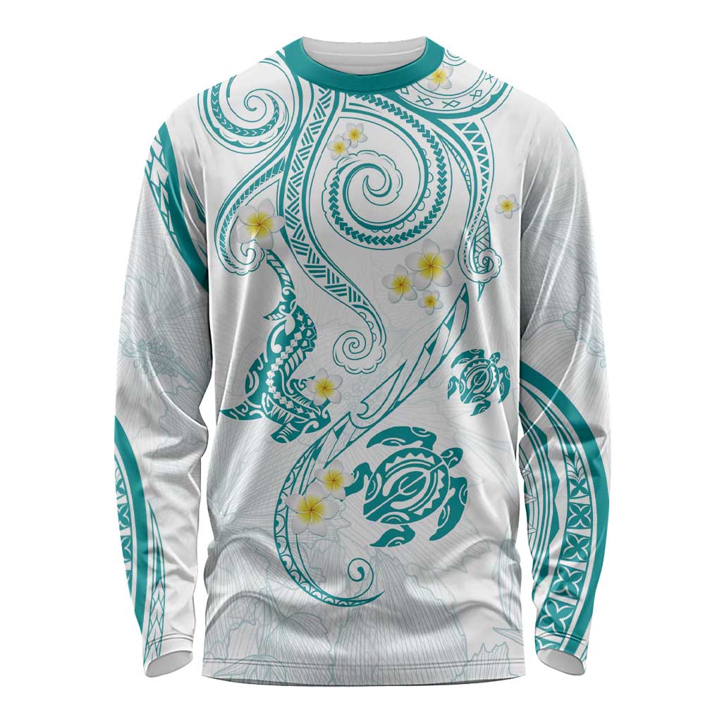 Polynesia Tribal Long Sleeve Shirt Teal Plumeria Tentacles LT7 Unisex Teal - Polynesian Pride