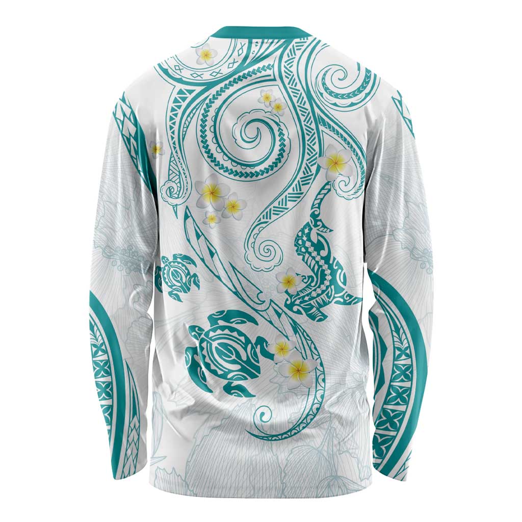 Polynesia Tribal Long Sleeve Shirt Teal Plumeria Tentacles LT7 - Polynesian Pride