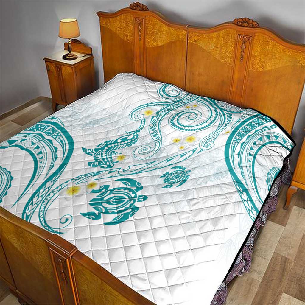 Polynesia Tribal Quilt Teal Plumeria Tentacles