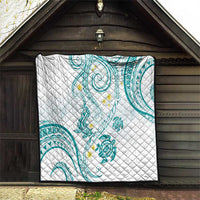 Polynesia Tribal Quilt Teal Plumeria Tentacles