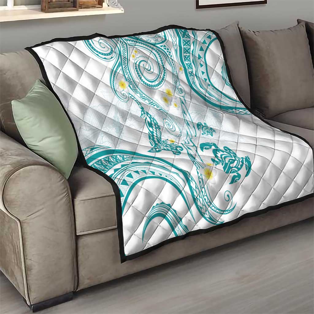 Polynesia Tribal Quilt Teal Plumeria Tentacles