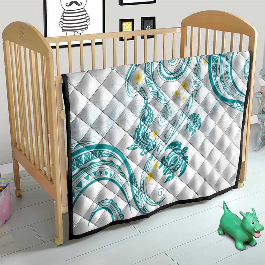 Polynesia Tribal Quilt Teal Plumeria Tentacles