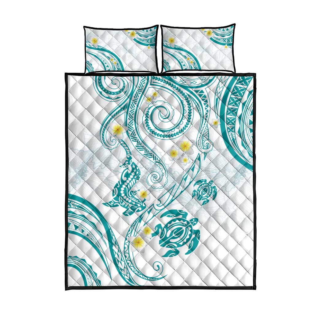 Polynesia Tribal Quilt Bed Set Teal Plumeria Tentacles LT7 - Polynesian Pride