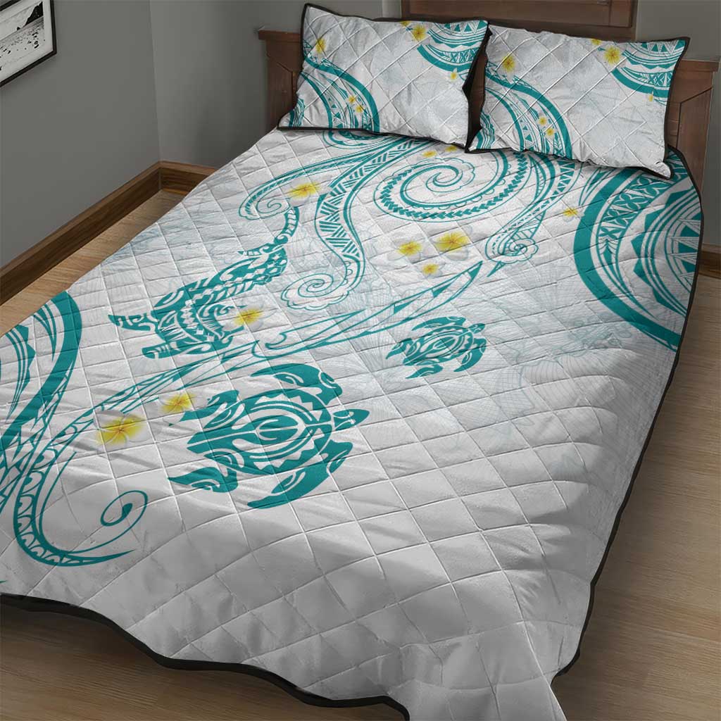 Polynesia Tribal Quilt Bed Set Teal Plumeria Tentacles LT7 - Polynesian Pride