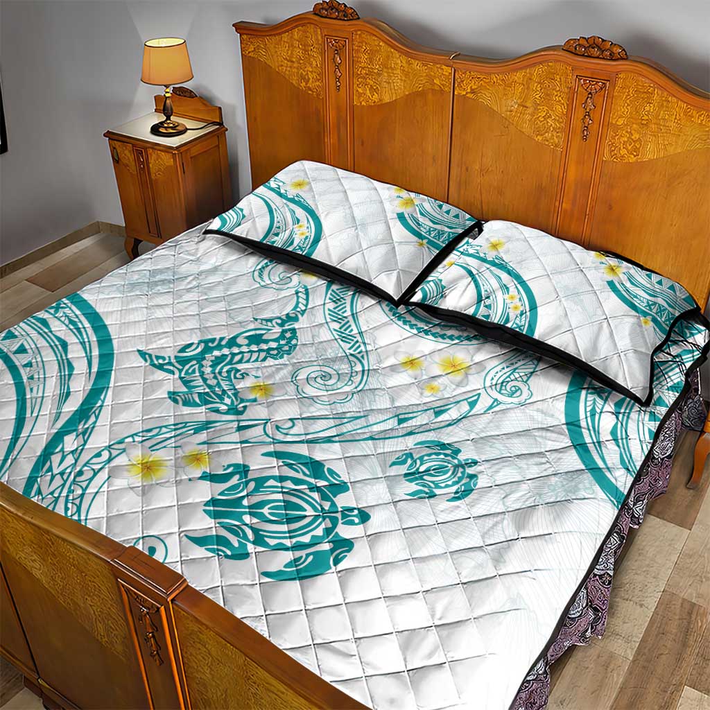 Polynesia Tribal Quilt Bed Set Teal Plumeria Tentacles LT7 - Polynesian Pride