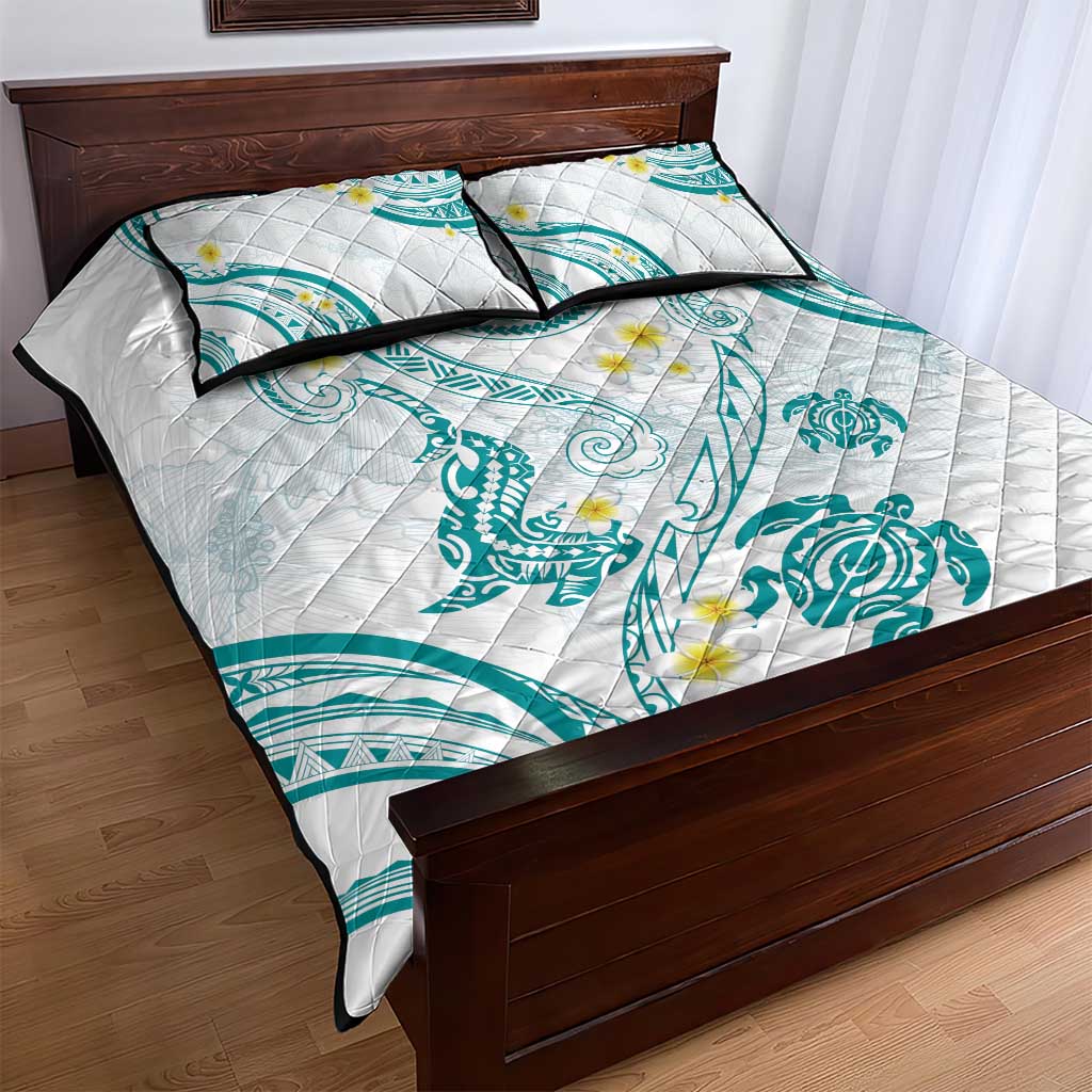 Polynesia Tribal Quilt Bed Set Teal Plumeria Tentacles LT7 - Polynesian Pride
